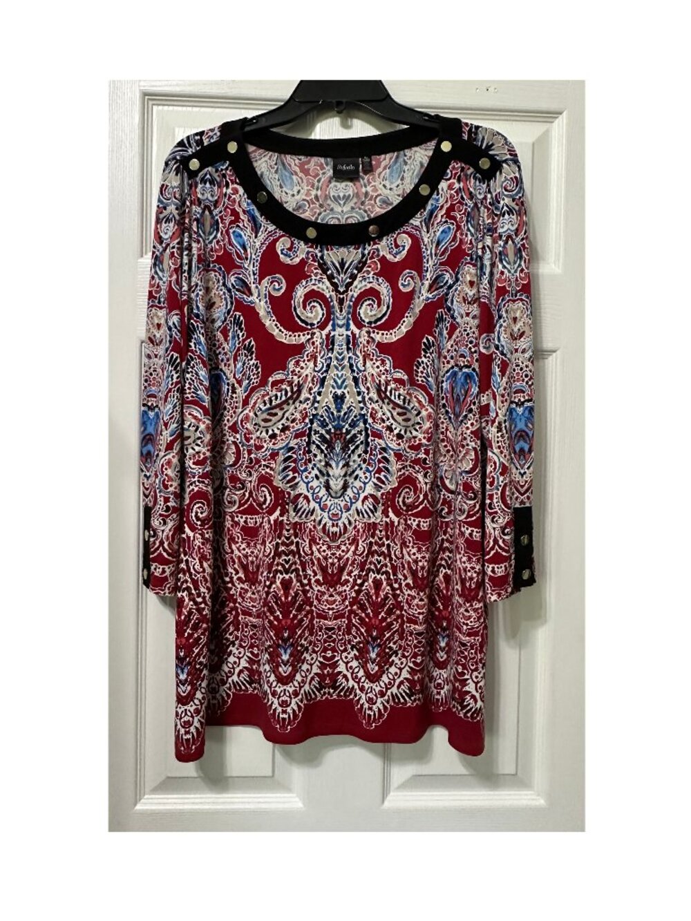 Rafaella Tunic Top 3/4 Sleeves Red, Blue, & White Pullover Top Size XL